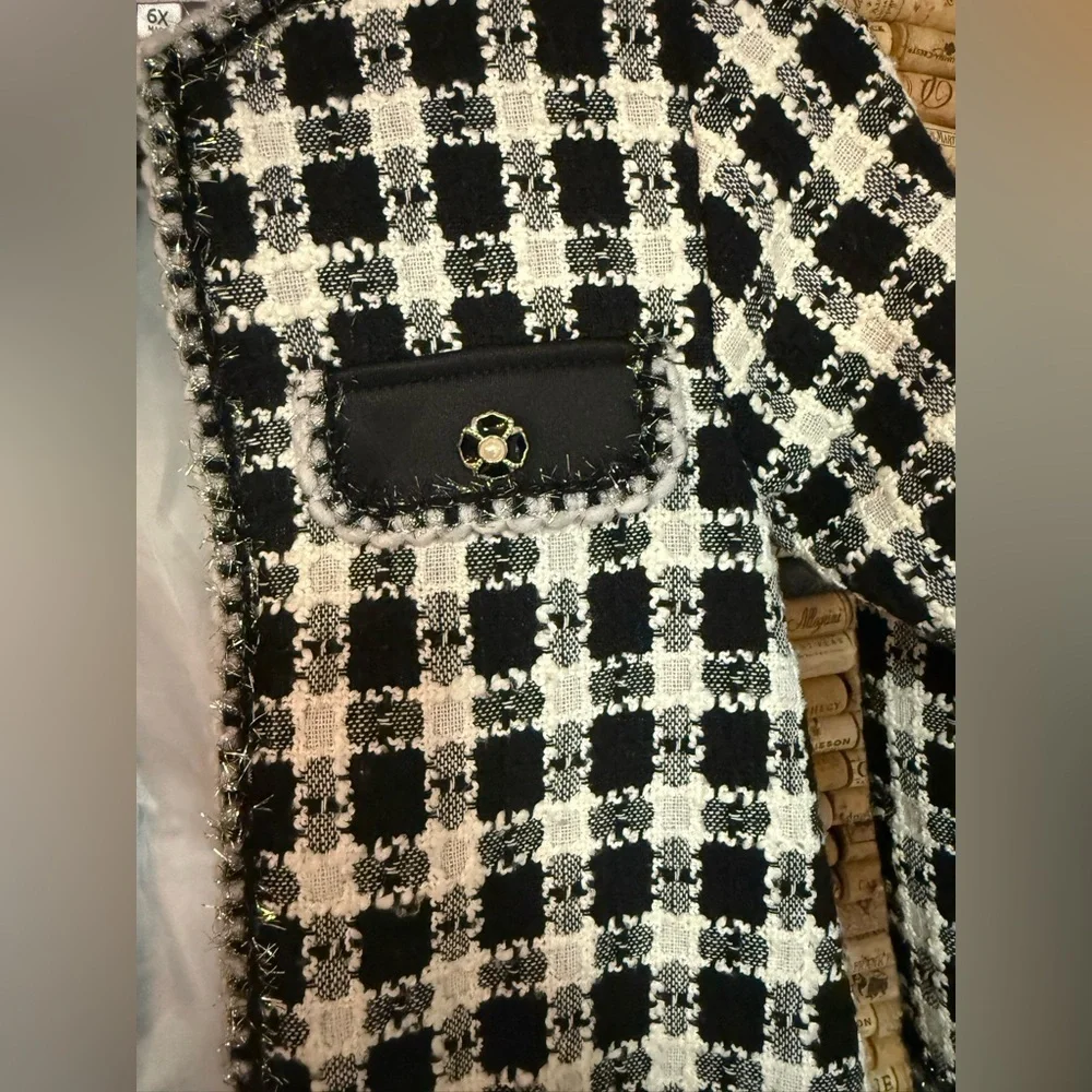 Blueberi Boulevard black & white tweed coat size 6x